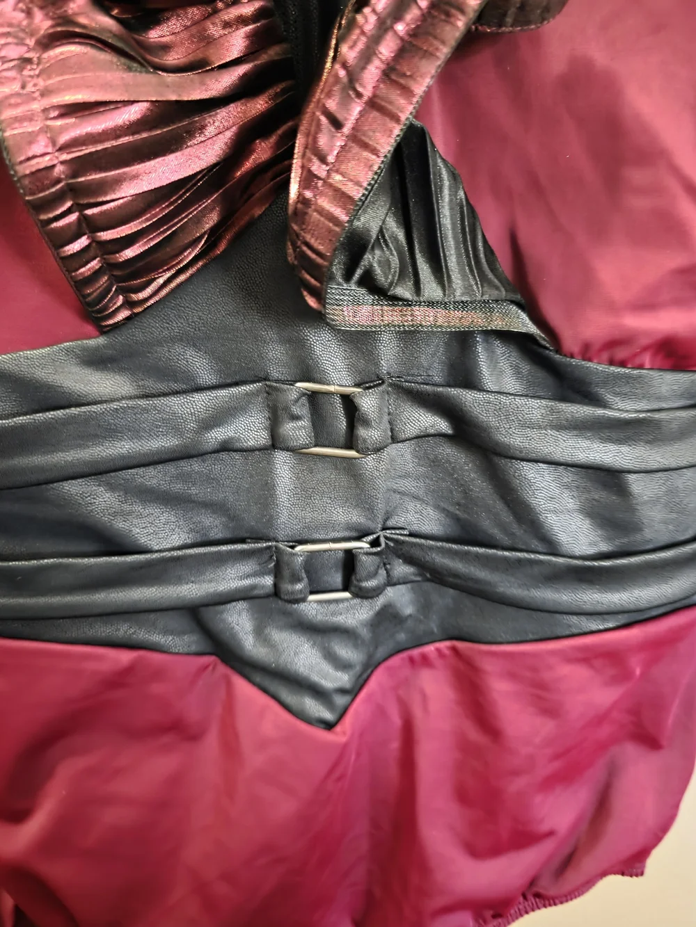 Girls' Burgundy and Black Ruffle One-Piece Dance Costume
